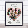 Photo Collage 90th Birthday Gift For Cousin 16-Photo Pink Heart Print Or Canvas