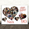 Photo Collage 90th Birthday Custom Gift For Nan 20-Photo Hearts Print Or Canvas