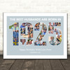 Photo Collage Blue Birthday Gift For Husband 26-Photo Year 1925 Print Or Canvas
