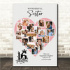 Photo Collage 16th Birthday Gift For Sister 16-Photo Pink Heart Print Or Canvas
