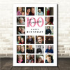 Photo Collage 100th Birthday Gift For Fiancée 20-Photo Portrait Print Or Canvas