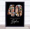 Photo Collage 40th Birthday Gift For Her 19-Photo Age 40 Black Print Or Canvas