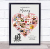 Photo Collage 40th Birthday Gift For Mummy 16-Photo Pink Heart Print Or Canvas