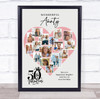Photo Collage 50th Birthday Gift For Aunty 16-Photo Pink Heart Print Or Canvas