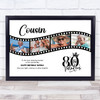 Photo Collage 80th Birthday Gift For Cousin 4-Photo Film White Print Or Canvas