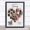 Photo Collage 90th Birthday Gift For Nanny 16-Photo Pink Heart Print Or Canvas