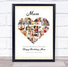 Photo Collage Mum Birthday Gift 17-Photo Heart Gold Dots Frame Print Or Canvas