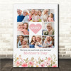 Photo Collage Print Or Canvas Gift For Nanny Mother's Day 9-Photo Pink Floral