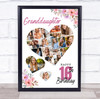 Photo Collage 16th Birthday Gift For Granddaughter 19-Photo Floral Print Canvas
