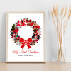 Photo Collage First Christmas Gift For Baby 9-Photo Wreath Red Bow Print Canvas