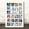 Photo Collage 40th Birthday Custom Gift For Friend 20-Photo Blue Print Or Canvas