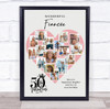 Photo Collage 50th Birthday Gift For Fiancée 16-Photo Pink Heart Print Or Canvas
