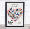 Photo Collage 80th Birthday Gift For Grandma 16-Photo Pink Heart Print Or Canvas