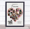 Photo Collage 90th Birthday Gift For Fiancée 16-Photo Pink Heart Print Or Canvas