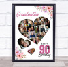 Photo Collage 90th Birthday Gift For Grandmother 19-Photo Floral Print Or Canvas