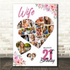 Photo Collage 21st Birthday Custom Gift For Wife 19-Photo Floral Print Or Canvas
