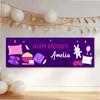 Personalised Party Banner For Birthday Girls Sleepover Slumber Purple