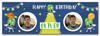 Personalised Party Banner For Birthday Photo Boys Aliens Ufo Space Blue Kids