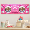 Personalised Party Banner For 25th Birthday With Photo Female Pink Balloons