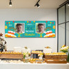 Personalised Party Banner For 100th Birthday With Photo Male Turquoise Cake