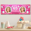 Personalised Party Banner For 65th Birthday With Photo Female Pink Balloons