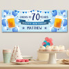 Personalised Party Banner For 70th Birthday Male Beer Blue Balloons