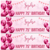 Personalised Party Banner For 75th Birthday Female Pink Balloon Star