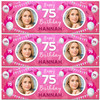 Personalised Party Banner For 75th Birthday With Photo Female Pink Balloons