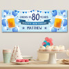 Personalised Party Banner For 80th Birthday Male Beer Blue Balloons