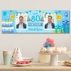 Personalised Party Banner For 80th Birthday With Photo Male Blue Cake Gift
