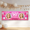 Personalised Party Banner For 90th Birthday With Photo Female Pink Balloons