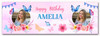 Personalised Party Banner For Birthday Photo Female Butterfly Purple Flowers