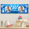 Personalised Party Banner For 20th Birthday With Photo Male Blue Balloons