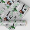 Personalised Wrapping Paper Kids Birthday Grey Photo Football Custom Gift Wrap