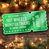 Green Mirror Acrylic Ticket Hot Wheels Monster Trucks Show Personalised Any Text