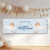 Personalised Party Banner For New Baby Boy Welcome Home Sleeping Baby Blue