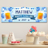 Personalised Party Banner For Stag Do Male Beer Blue Balloons