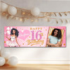 Personalised Party Banner For Kids Birthday Pink Dark Skin Girl Balloons Photo