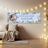 Personalised Party Banner For Christening Boy Photo Blue Flowers Cross