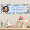 Personalised Party Banner For Funeral Wake Loving Memory Female Photo Blue