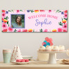 Personalised Party Banner For Welcome Home Travelling Photo Pink Flowers