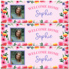 Personalised Party Banner For Welcome Home Travelling Photo Pink Flowers