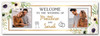 Personalised Party Banner For Wedding Day Welcome Photo White Flowers Gold
