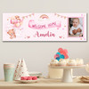 Personalised Party Banner For New Baby Girl Welcome Home Photo Bear Pink Balloon