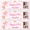 Personalised Party Banner For New Baby Girl Welcome Home Photo Bear Pink Balloon