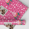 Personalised Wrapping Paper Mother's Day Photo Pink Heart Flowers Gift Wrap
