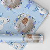 Personalised Wrapping Paper New Baby Boy Photo Blue Flowers Banner Gift Wrap