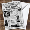 Born In 1932 Grey Newspaper Birthday Facts Any Year Any Age Personalised Card