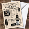 Born In 1951 Newspaper Birthday Facts Any Year Any Age Personalised Card