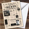 Born In 1974 Newspaper Birthday Facts Any Year Any Age Personalised Card